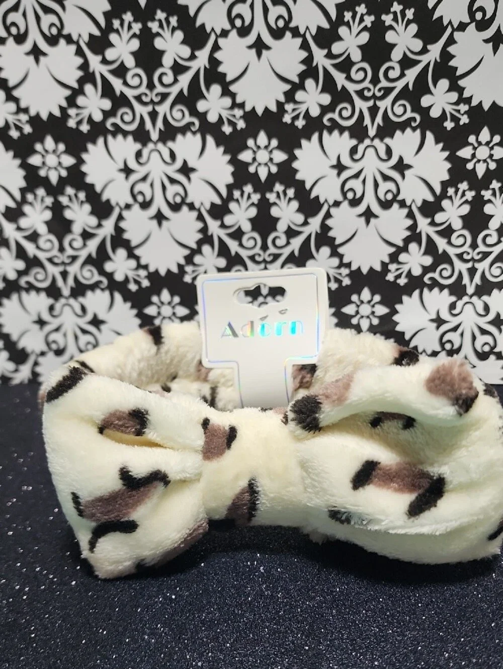 Adorn Kids Cream Leopard Plush Bow Headband